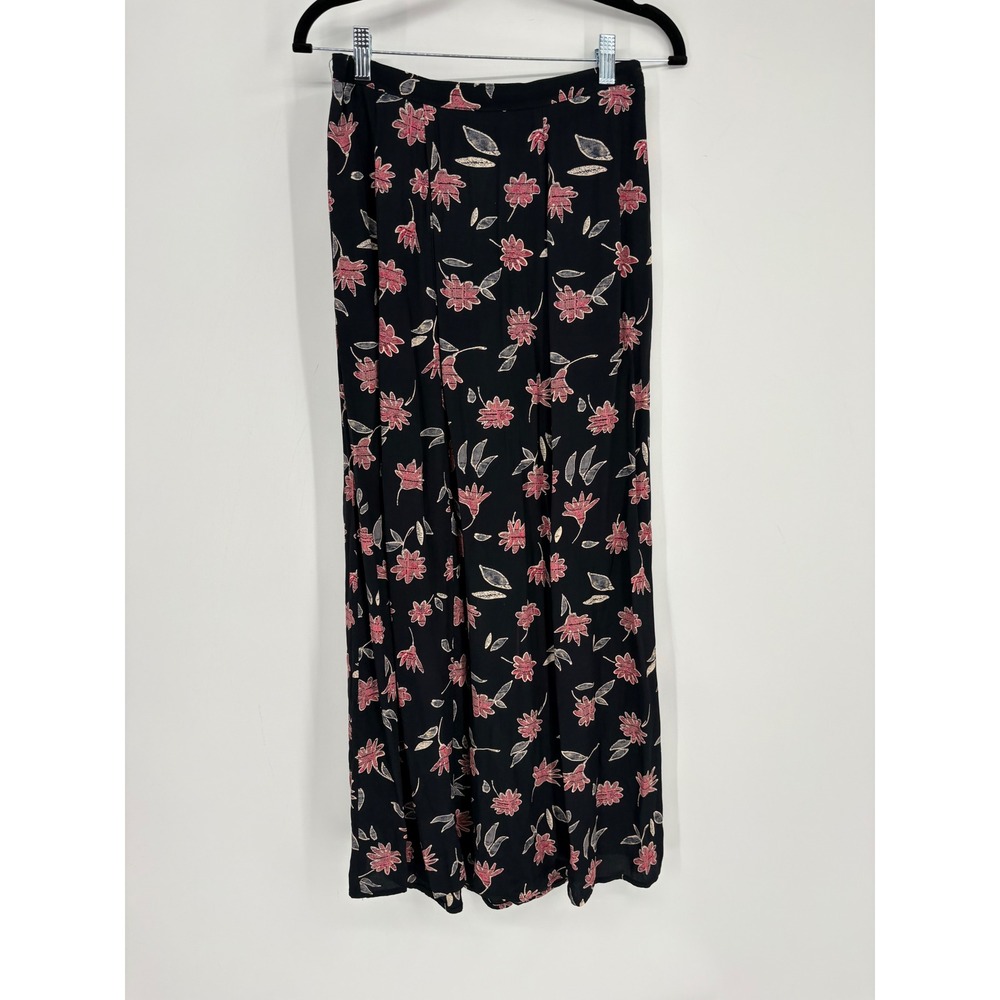 Central Falls Skirt Womens Medium Black Floral Maxi 90s Vintage Rayon Boho y2k